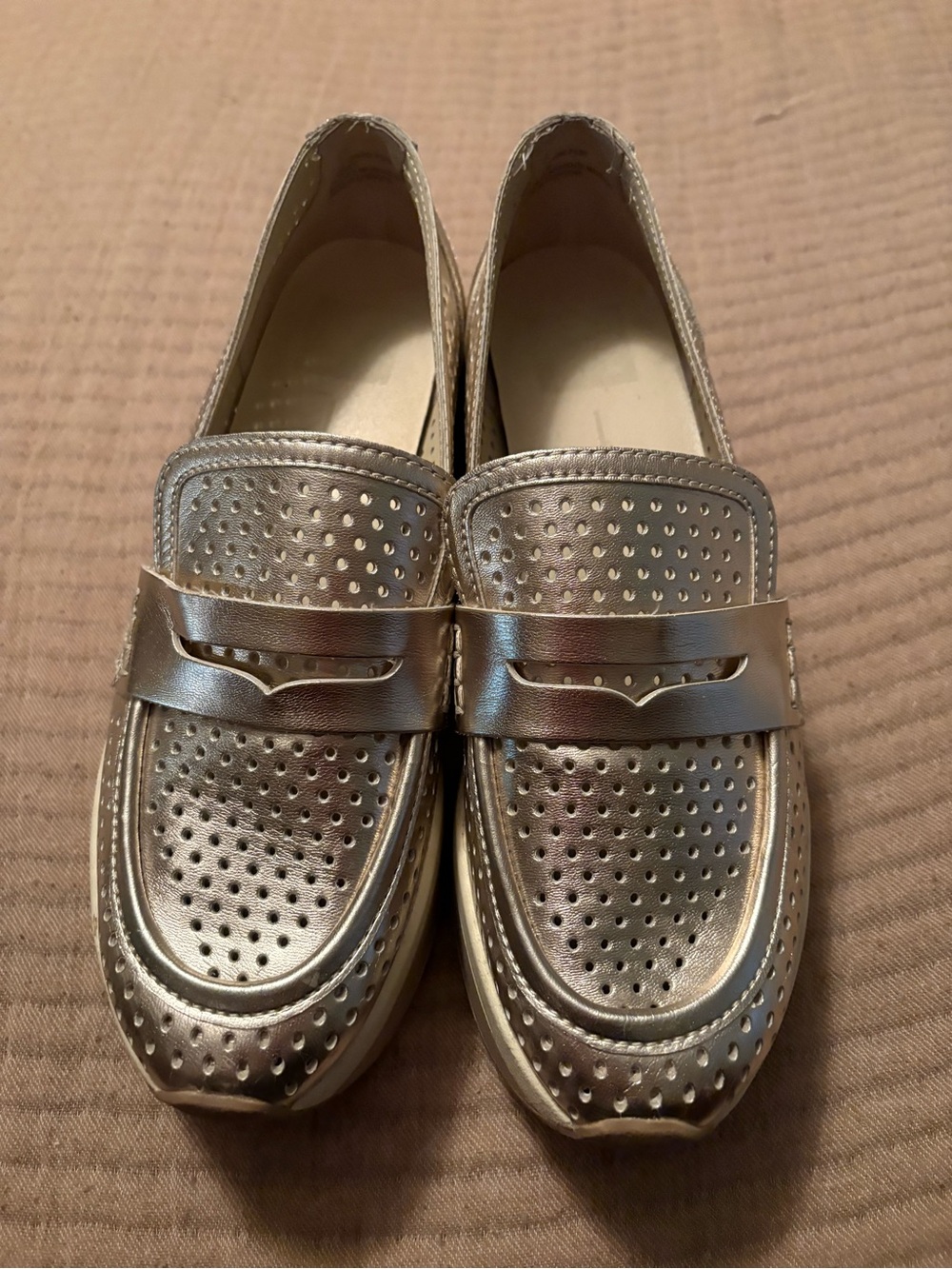 Dolce Vita Metallic Silver Perforated Penny Loafers